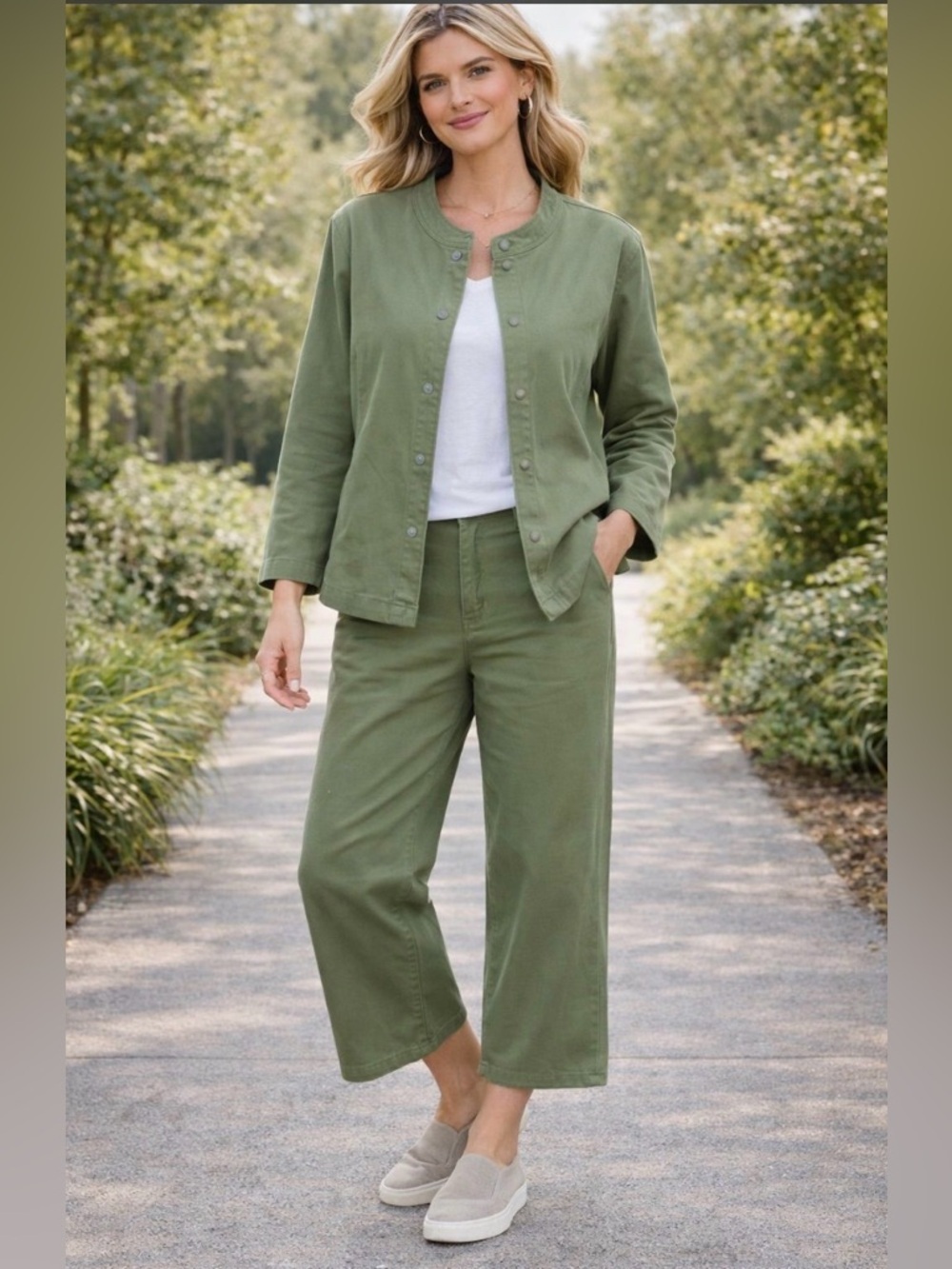 Eileen Fisher Utility Snap Jacket And Cropped Wide Leg Pants S/M